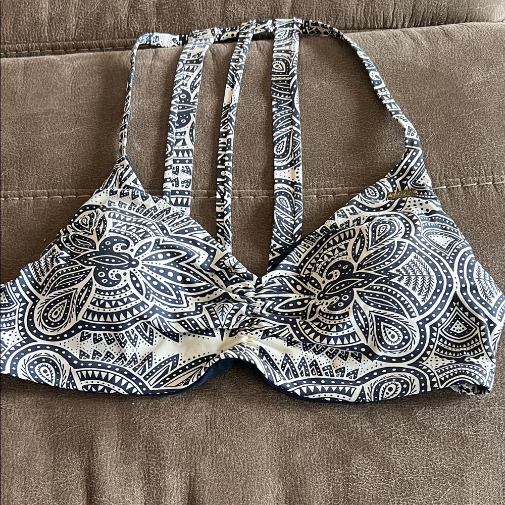 Roxy Blue and White Patterned Bikini Top